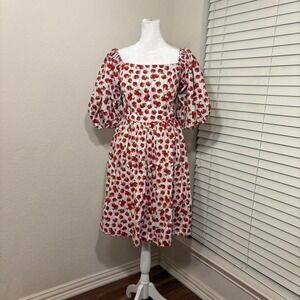 Vintage cherry print puff sleeve cottagecore milkmaid dress